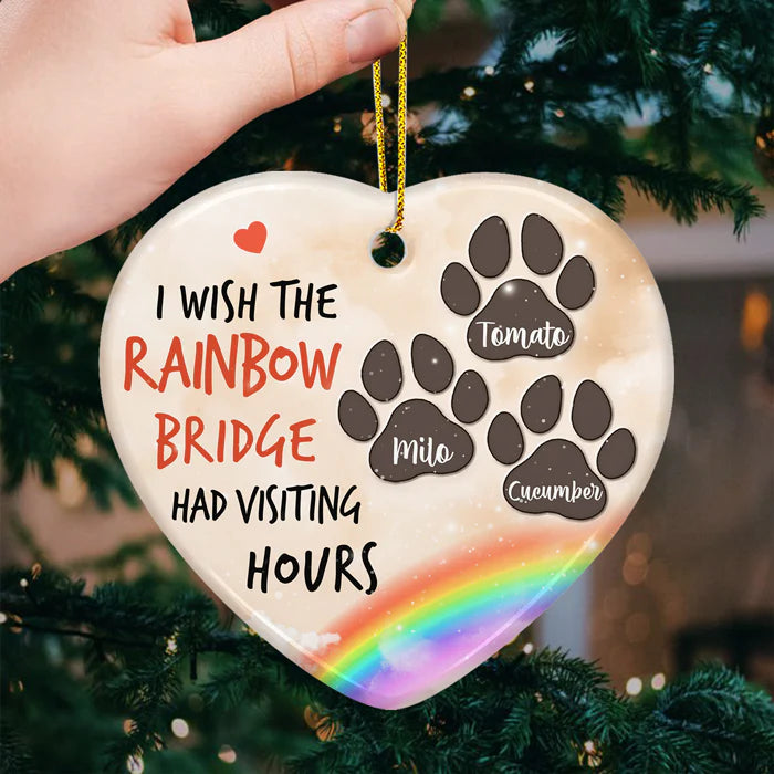 Personalized Pet Memorial Heart Ornament – “I Wish I Could Meet You at the Rainbow Bridge” Custom Ceramic Christmas Decoration & Sympathy Gift