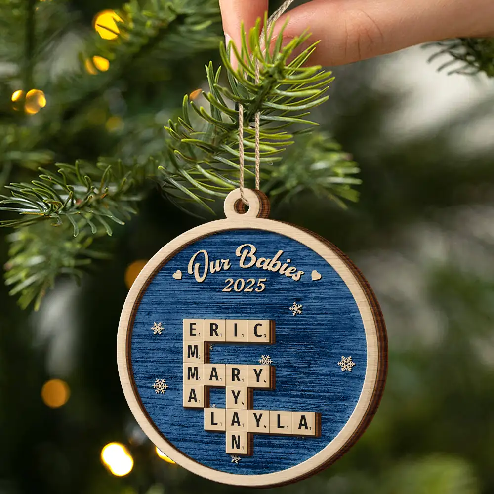 Crossword Our Grandkids Christmas - Personalized 2-Layered Wooden Ornament