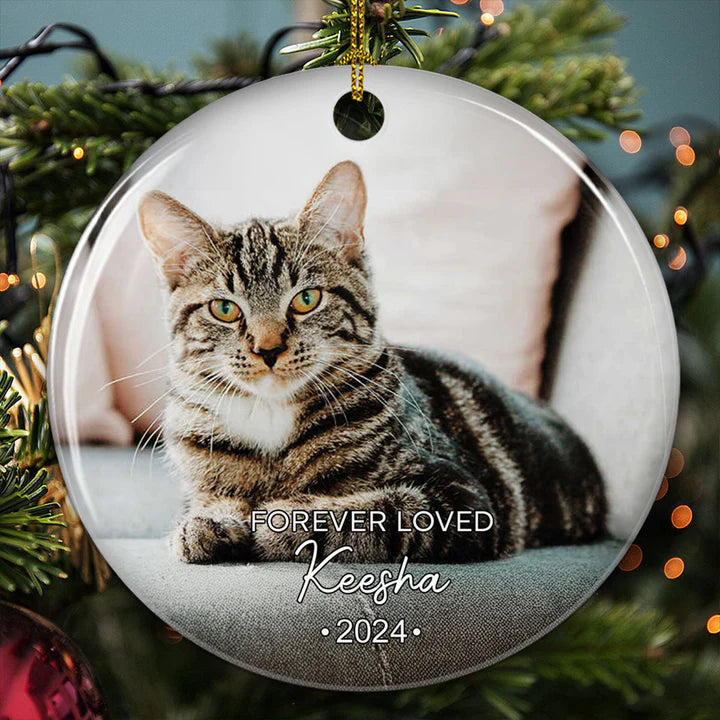 Forever Loved Custom Photo Pet Memorial - Personalized Custom Ceramic Ornament