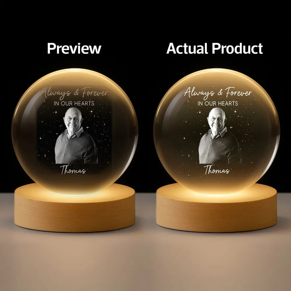 Custom Photo Engraved - Personalized Crystal Ball LED Night Light - Memorial Remembrance Keepsake