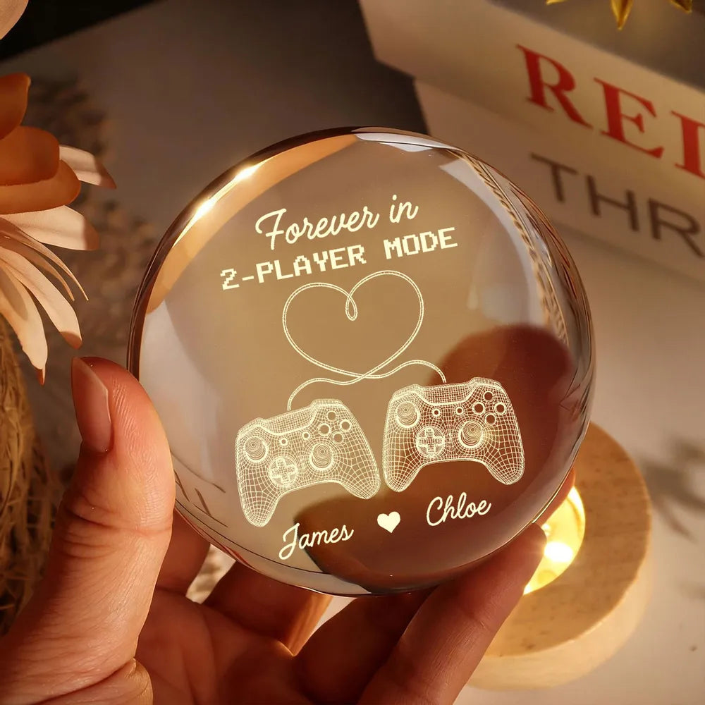 Forever In 2-Player Mode Game Controllers - Personalized Crystal Ball LED Night Light - Gamer Couple Gift