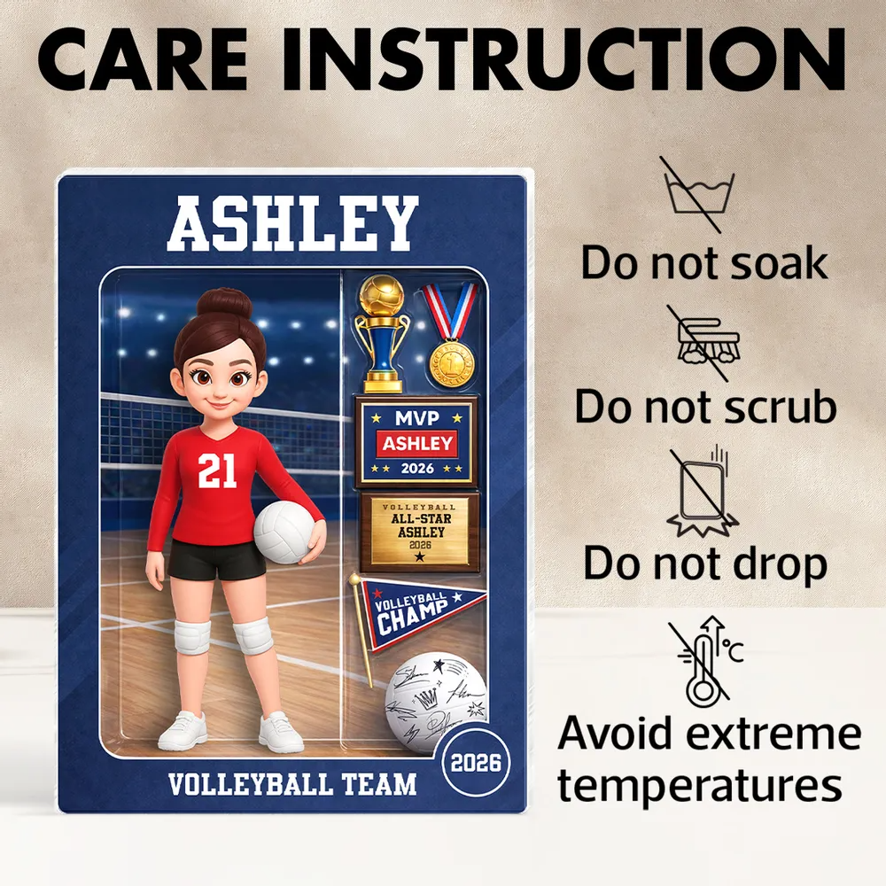 3D Effect Volleyball Girl Action Figure - Personalized Acrylic Block Plaque - Unique Gift For Daughter, Granddaughter