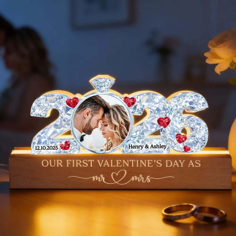 Our 1st Valentine as Mr & Mrs - Personalized Acrylic Block LED Night Light - Thoughtful Gift for him, for her
