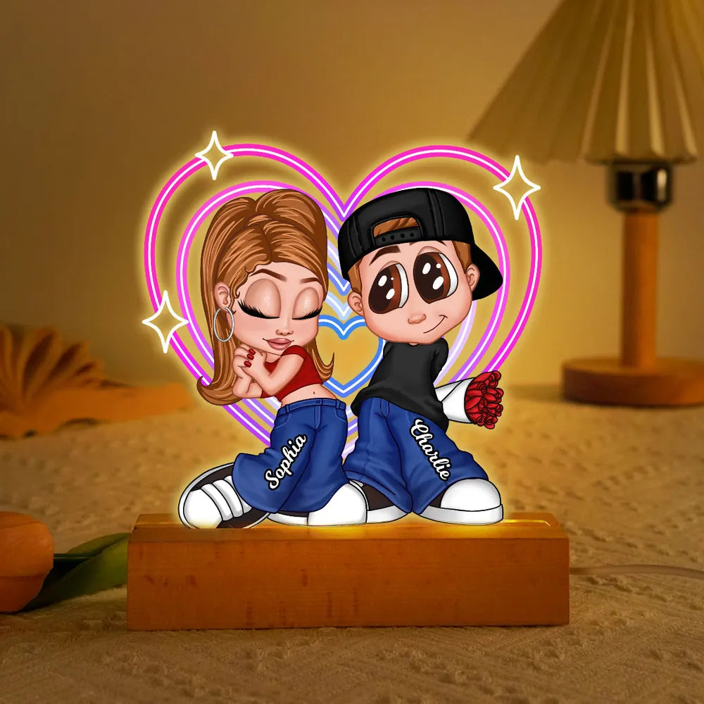 Y2K Couple Retro Heart Personalized Acrylic LED Night Light, Anniversary Gift, Gift for Him for Her