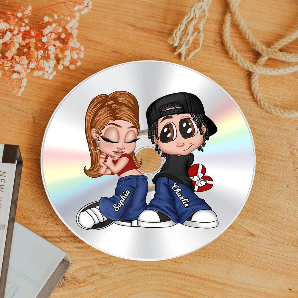Y2K Couple Retro CD Personalized Acrylic Circle 3D Led Light, Gift, Anniversary Gift for Him, for Her
