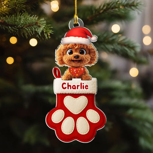 Dog Love In Stocking - Personalized Custom Acrylic Ornament