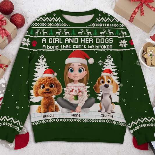 A Girl And Her Dog Christmas - Personalized Custom All-Over-Print Sweatshirt
