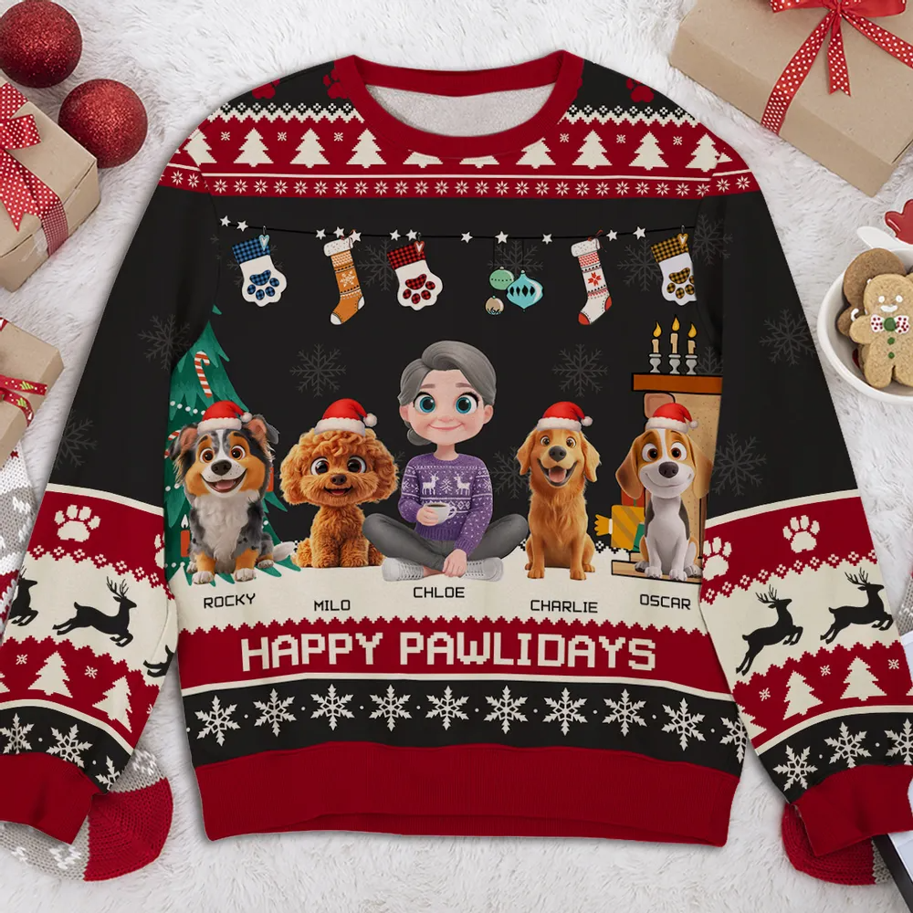 Snowy Pawlidays Cartoon - Personalized Custom All-Over-Print Sweatshirt