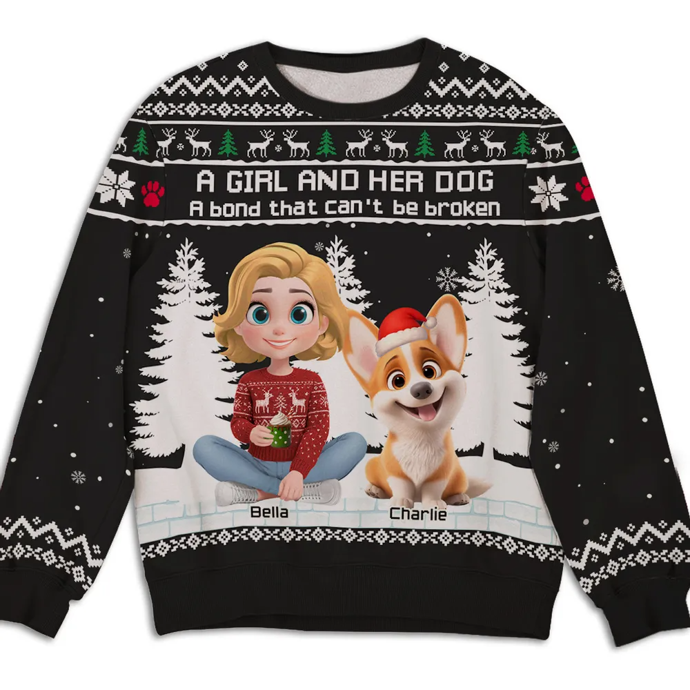 A Girl And Her Dog Christmas - Personalized Custom All-Over-Print Sweatshirt