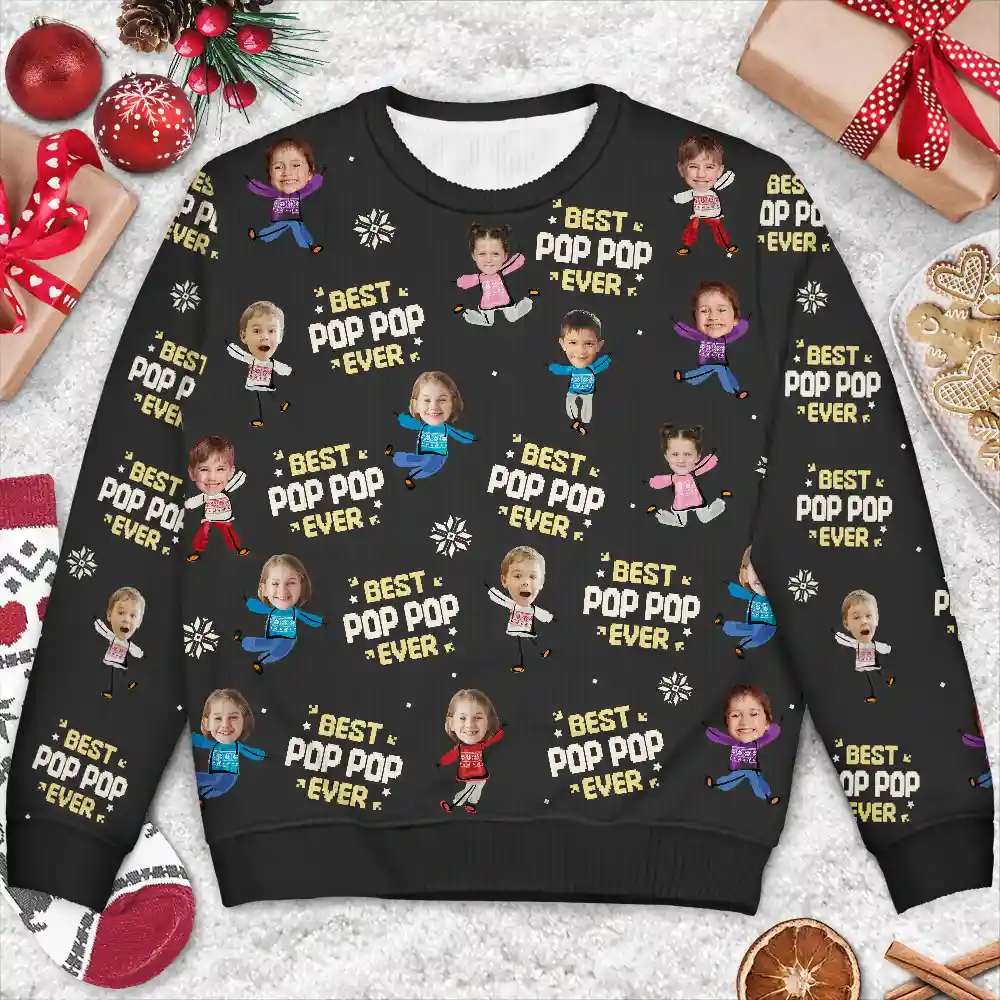 Custom Photo Best Dad Ever Funny Kids Christmas - Personalized Unisex Ugly Sweater
