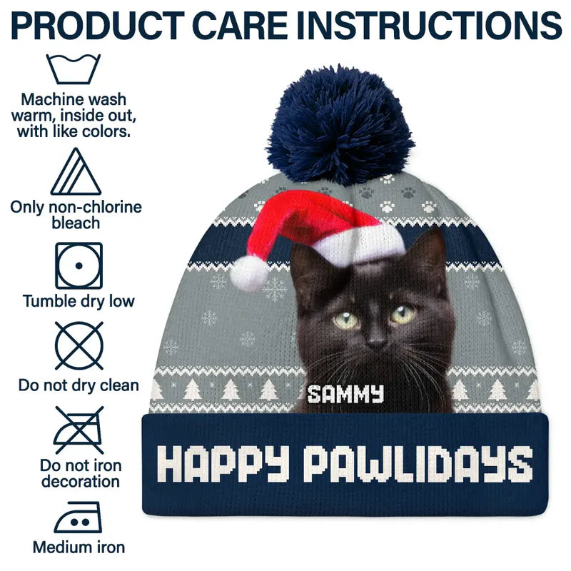Custom Photo Feliz Navidog - Personalized Bobble Beanie Hat