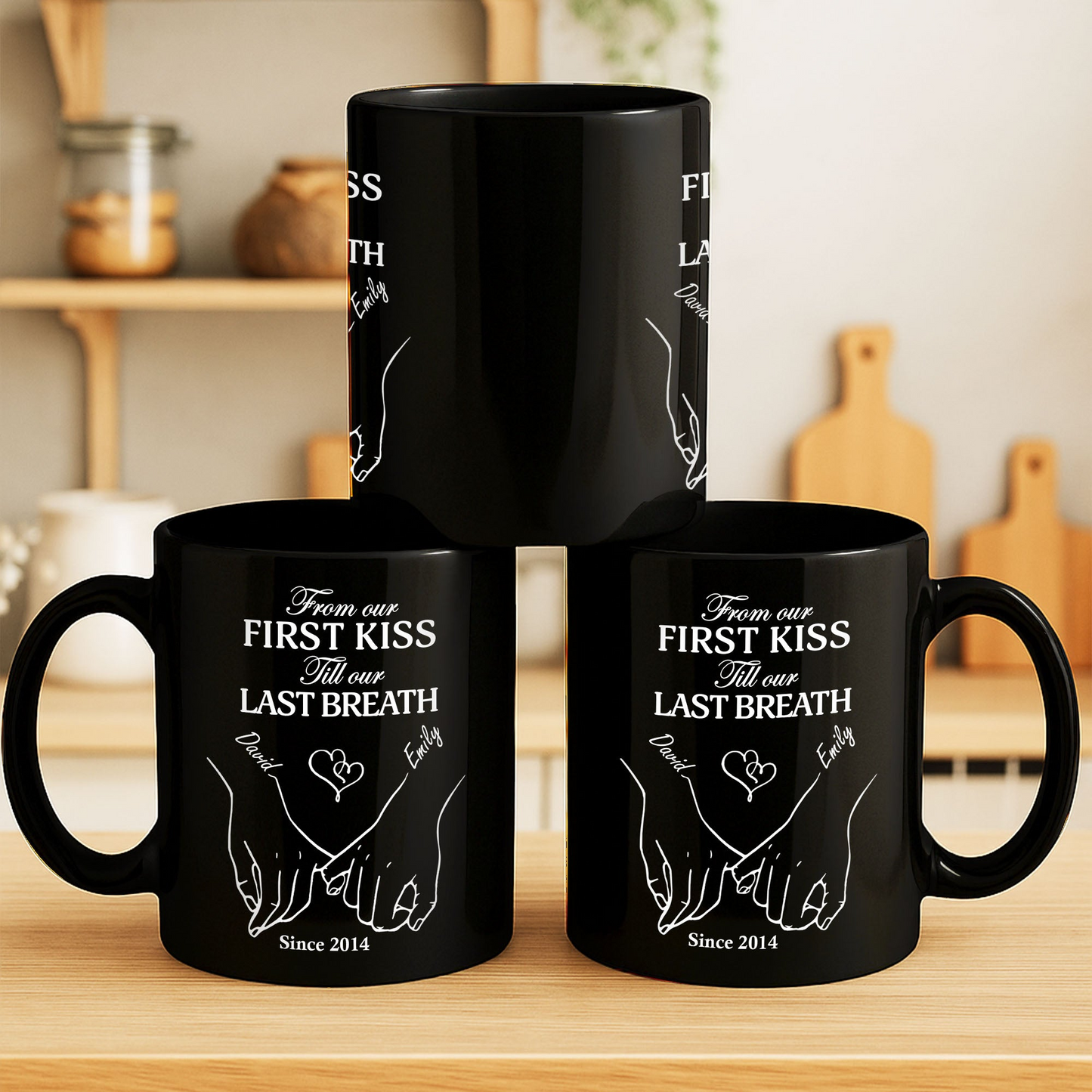 From Our First Kiss Till Our Last Breath, Custom Black Mug, Gift for Couples
