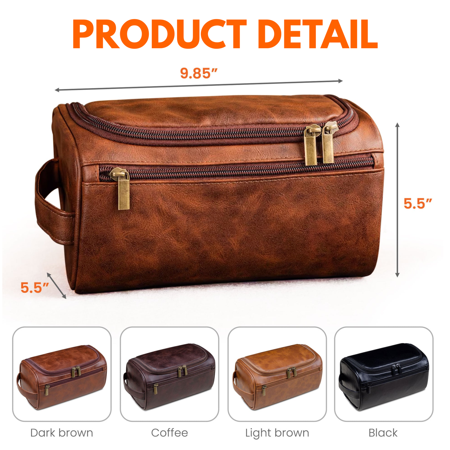 Luxury Leather Toiletry Bag with Laser Engraved Initial - Premium Personalized Gift For Dad, Husband