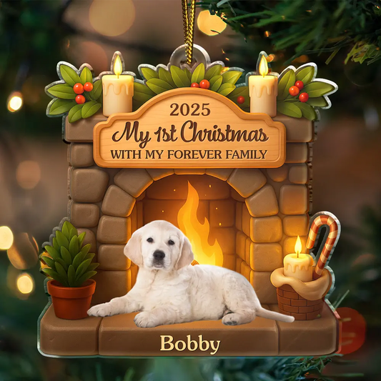 Custom Photo First Christmas With My Forever Family - Personalized Custom Shaped Acrylic Ornament