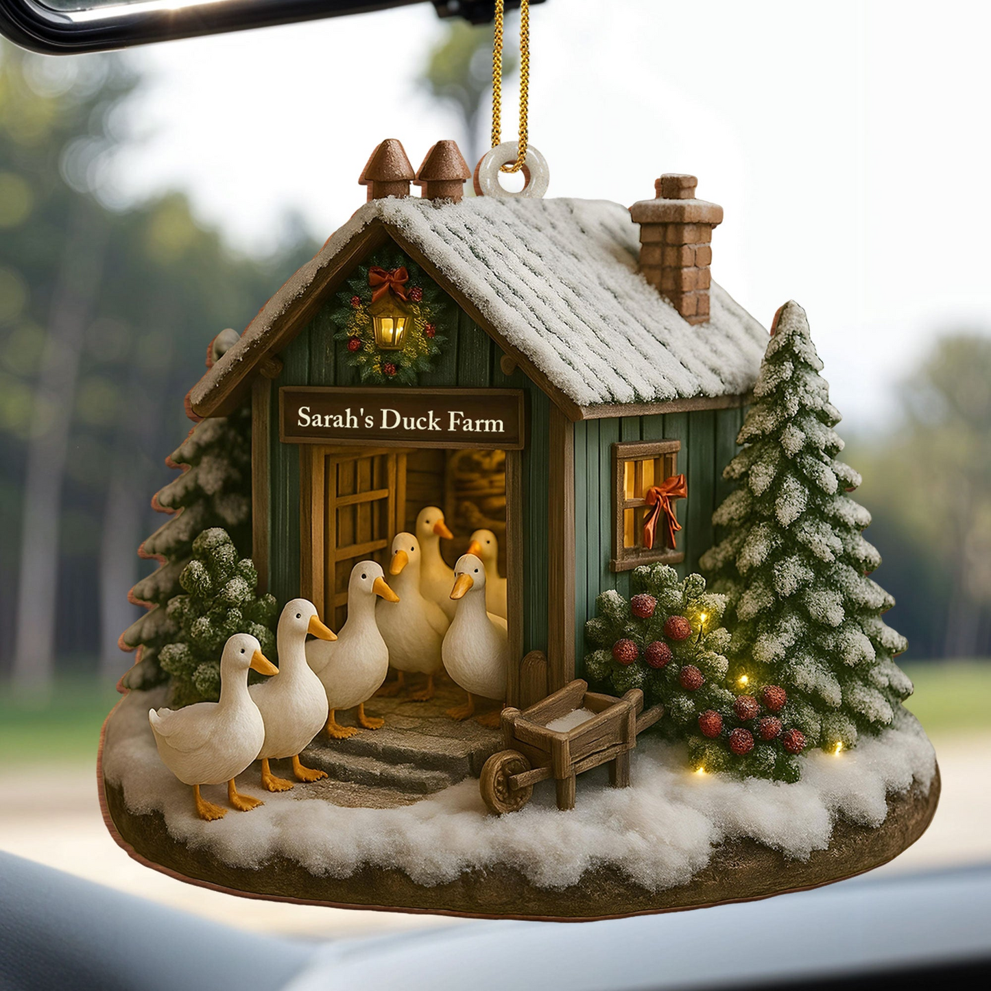 Charming Winter Duck Farm Christmas Scene, Personalized Custom Wood Ornament, Gift For Animal Lovers
