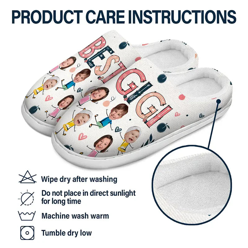 Custom Photo Best Nana Mom Ever - Personalized Fluffy Slippers