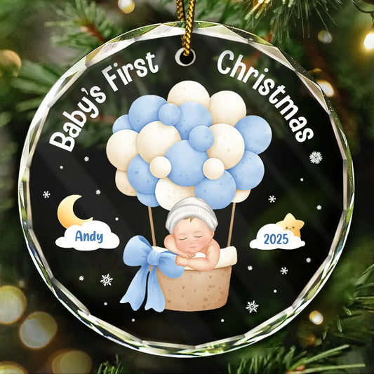 My First Christmas Baby Girl Boy - Personalized Circle Glass Ornament