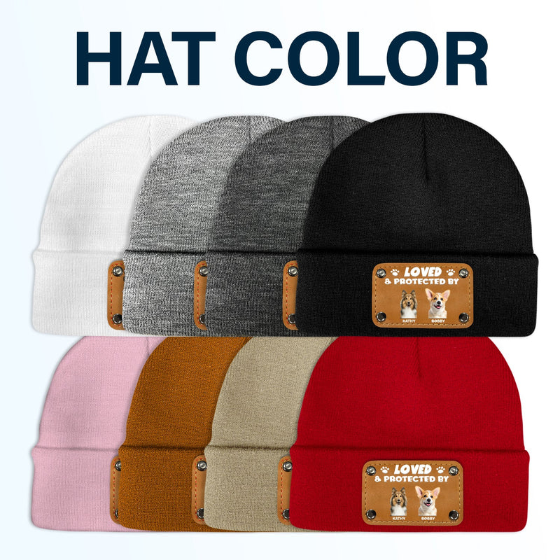 Custom Photo Loved & Protected By - Gift For Baby, Pet Lovers - Personalized Beanie With Leather Patch