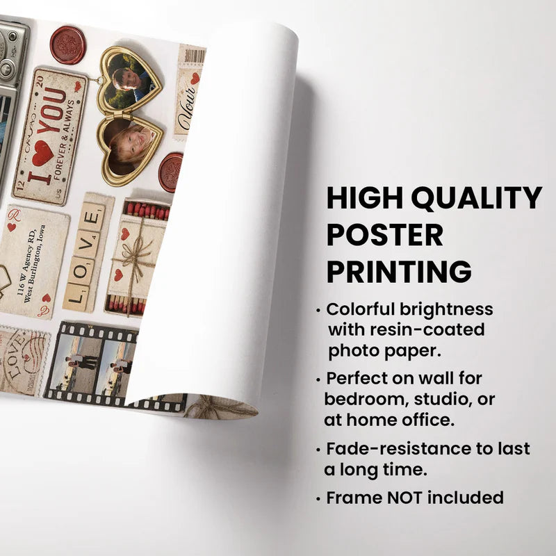 Custom Couple Matchbook Romantic Love Collage - Personalized Poster - Sentimental Gift for him, for her