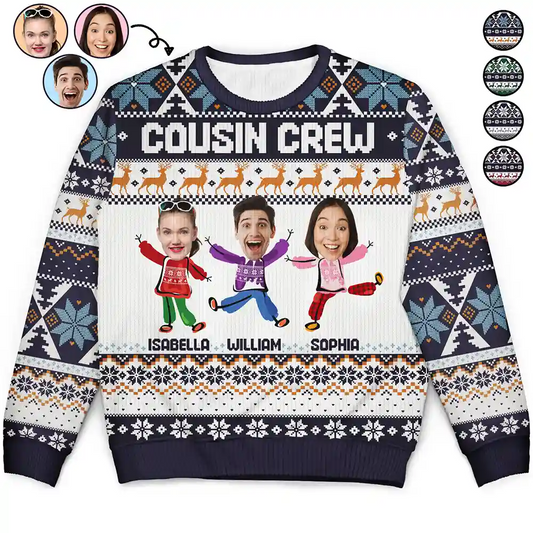 Custom Photo Cousin Crew Family - Personalized Unisex Ugly Sweater