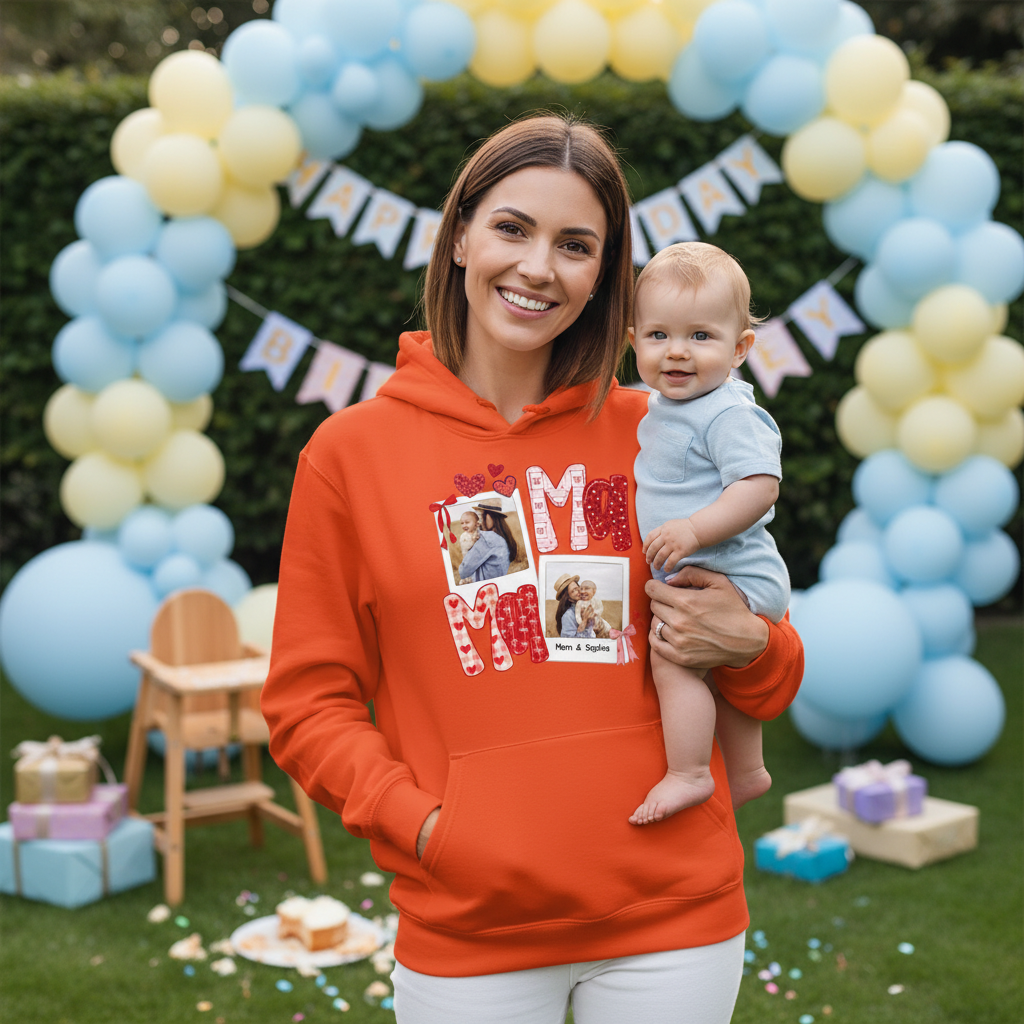 Preppy Mama Valentine Glitter Effect Photo - Personalized Hoodie - Heartfelt Gift for Mom