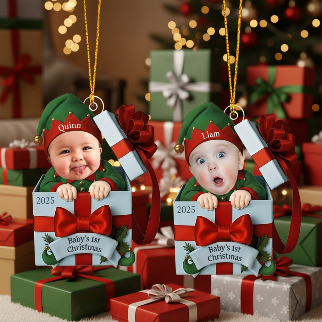 Custom Baby Photo Ornament, Newborn Christmas Keepsake