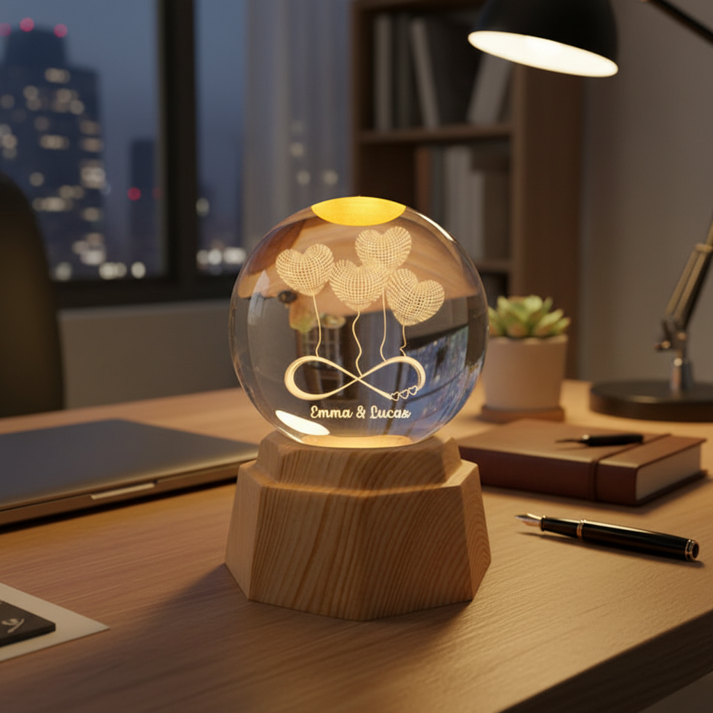 Heart 3D Crystal Ball Lamp - Personalized Gift for Couples