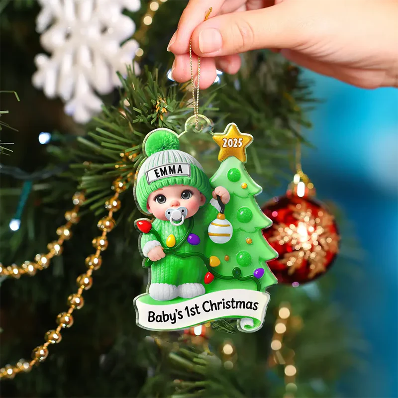 Baby First Christmas Keepsakes For Newborn 3D Effect - Personalized Custom Shaped Acrylic Ornament