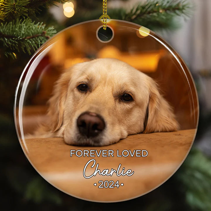 Forever Loved Custom Photo Pet Memorial - Personalized Custom Ceramic Ornament
