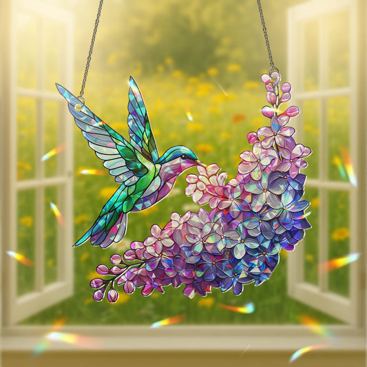Holographic Hummingbird Suncatcher: Lilac Window Decor Rainbow Maker