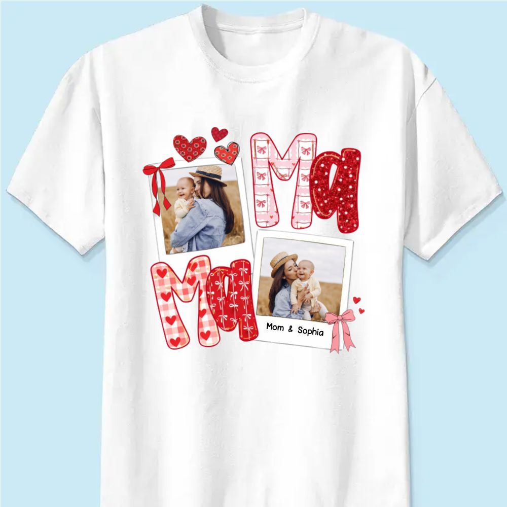 Preppy Mama Valentine Glitter Effect Photo - Personalized Classic Tee - Heartfelt Gift for Mom
