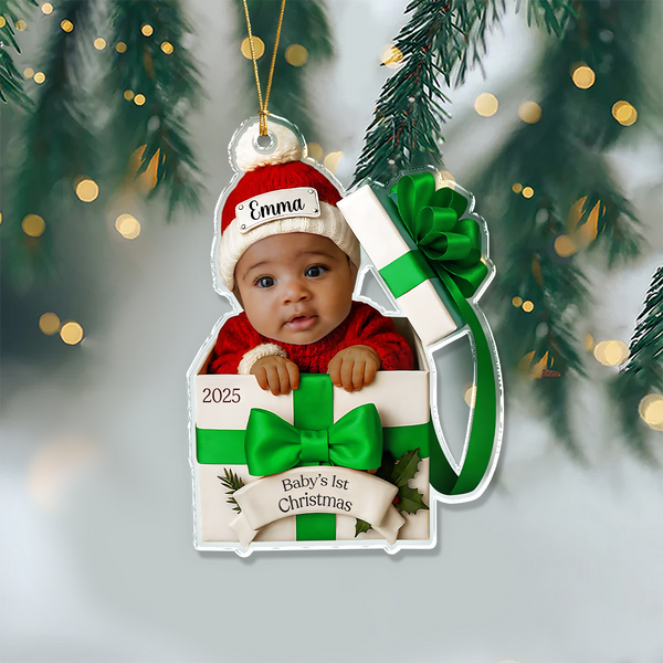 Custom Photo Baby Christmas Gift Box 2D Flat Acrylic Ornament