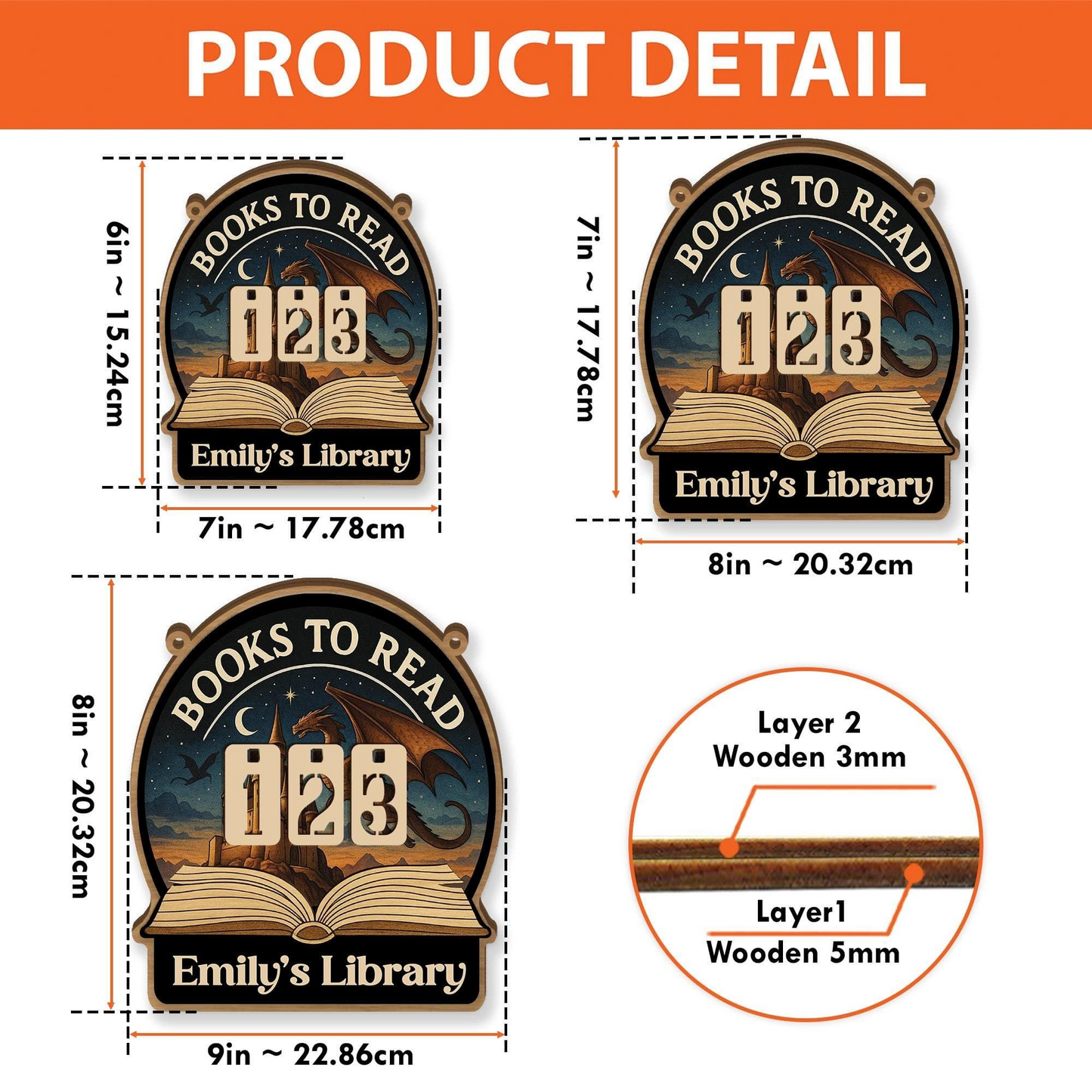 Books To Read Wooden Tracker – Fantasy Castle and Dragon Library Sign, Personalized Book Counter, Unique Gift for Book Lovers, Bookish Gift