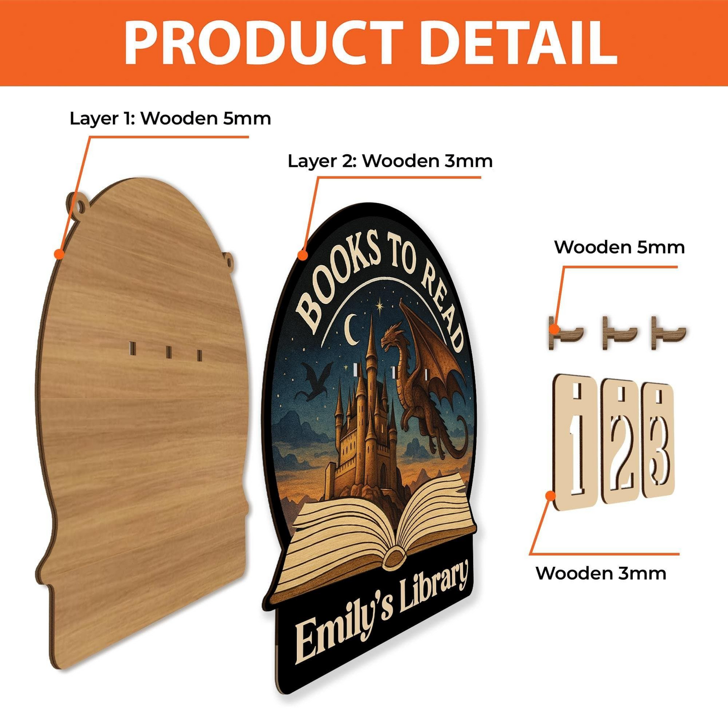 Books To Read Wooden Tracker – Fantasy Castle and Dragon Library Sign, Personalized Book Counter, Unique Gift for Book Lovers, Bookish Gift