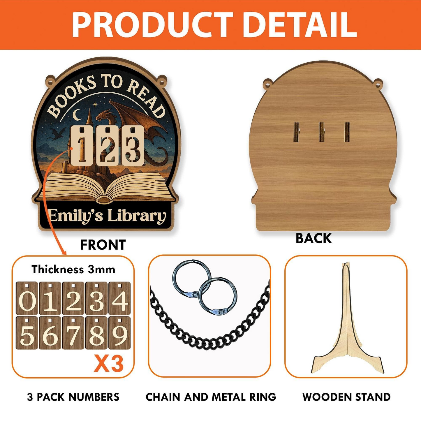 Books To Read Wooden Tracker – Fantasy Castle and Dragon Library Sign, Personalized Book Counter, Unique Gift for Book Lovers, Bookish Gift