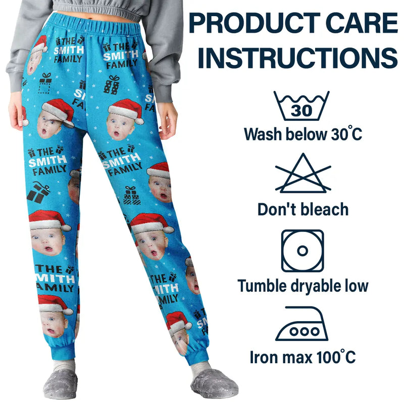 Custom Photo Christmas Gift Family Name - Personalized Pajama Pants