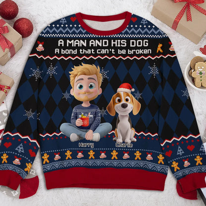 Just A Man Who Loves His Dog Christmas Ver Kid - Personalized Custom All-Over-Print Sweatshirt