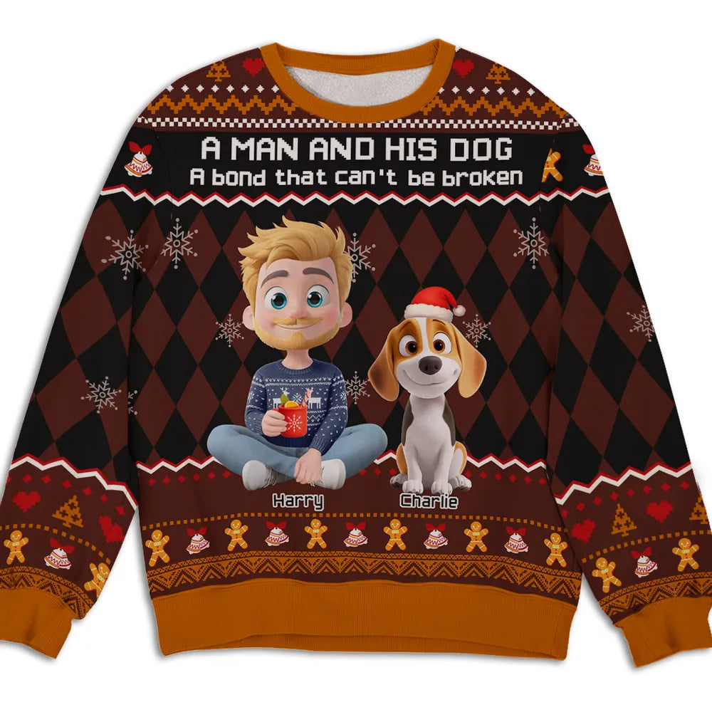 Just A Man Who Loves His Dog Christmas Ver Kid - Personalized Custom All-Over-Print Sweatshirt