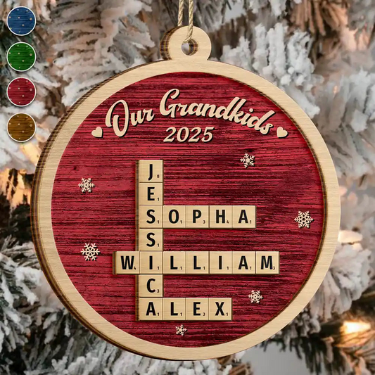 Crossword Our Grandkids Christmas - Personalized 2-Layered Wooden Ornament