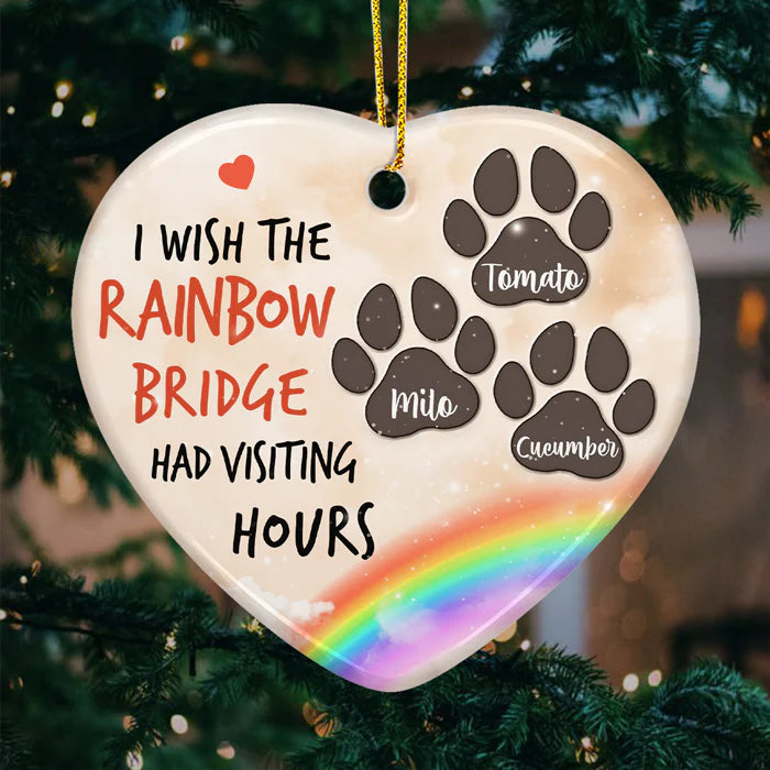 Personalized Pet Memorial Heart Ornament – “I Wish I Could Meet You at the Rainbow Bridge” Custom Ceramic Christmas Decoration & Sympathy Gift