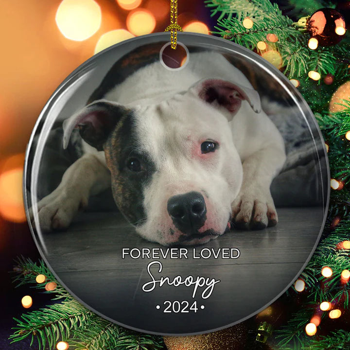 Forever Loved Custom Photo Pet Memorial - Personalized Custom Ceramic Ornament