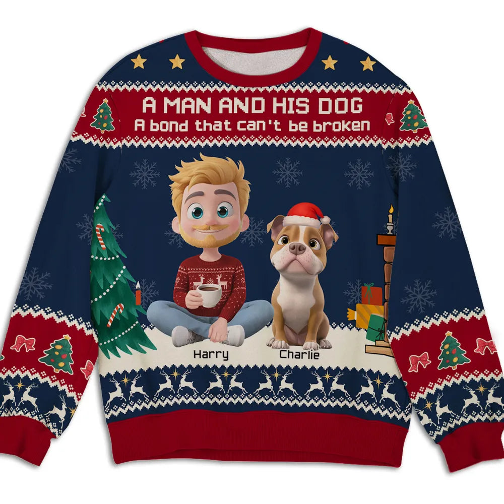 A Man And His Dog Christmas - Personalized Custom All-Over-Print Sweatshirt