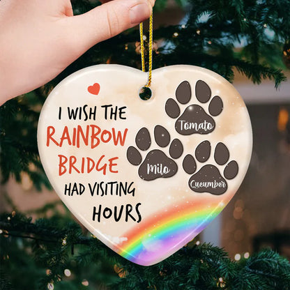 Personalized Pet Memorial Heart Ornament – “I Wish I Could Meet You at the Rainbow Bridge” Custom Ceramic Christmas Decoration & Sympathy Gift