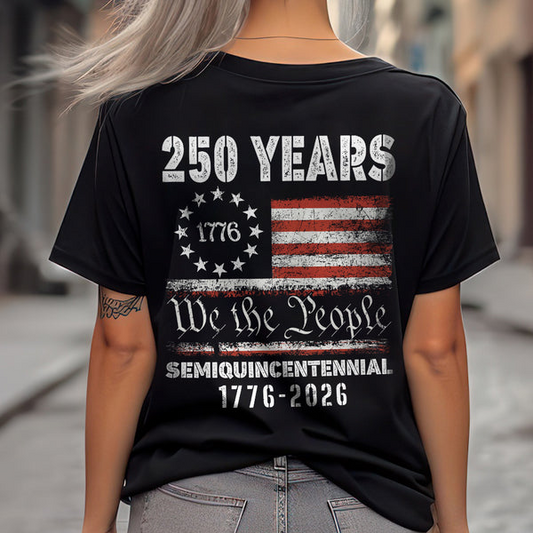 Celebrate Our America 250th Anniversary United States Semiquincentennial Back Side Dark Women Tee