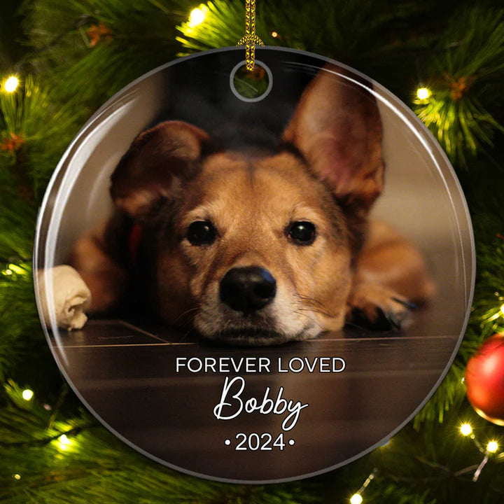Forever Loved Custom Photo Pet Memorial - Personalized Custom Ceramic Ornament