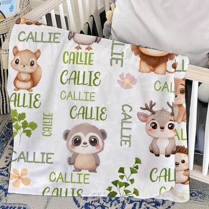 Personalised Multicolor Cute Forest Animal Soft Throw Blanket with Name Children's Day Christmas Gift for Boys Girls