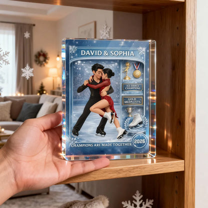 Figure Skating Couple Action Figure - Personalized Acrylic Block Plaque - Anniversary, Valentine's Day Gift, Gift For Him, Gift For Her