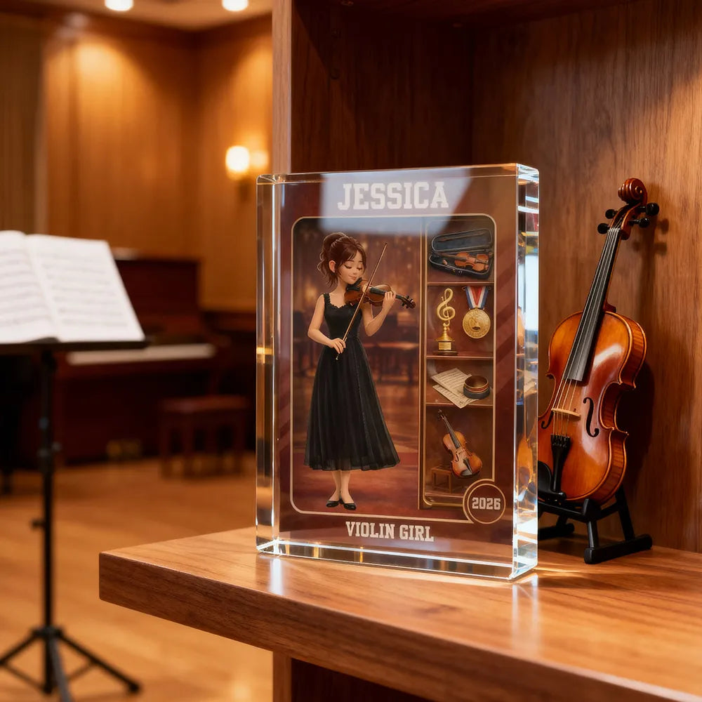 Violin Girl Action Figure - Personalized Acrylic Block Plaque - Gift For Violinist