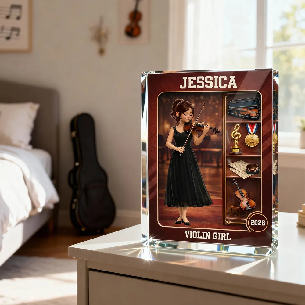 Violin Girl Action Figure - Personalized Acrylic Block Plaque - Gift For Violinist