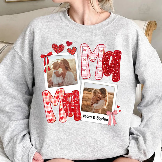 Preppy Mama Valentine Glitter Effect Photo - Personalized Sweatshirt - Heartfelt Gift for Mom